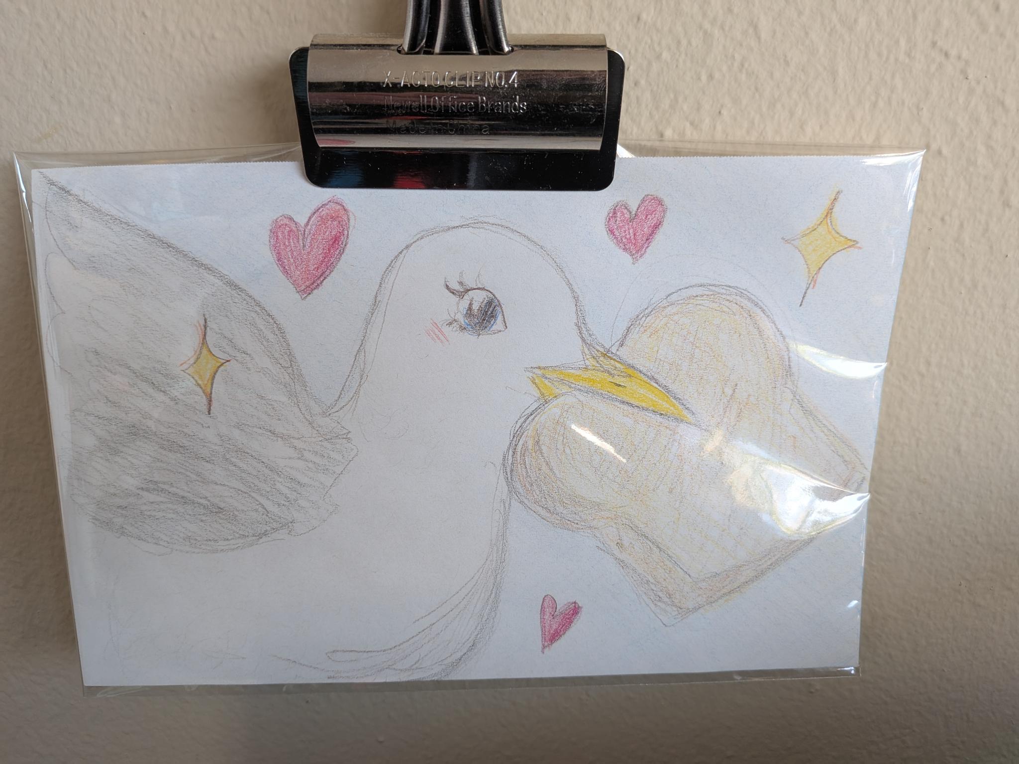 drawing of a seagull with toast
