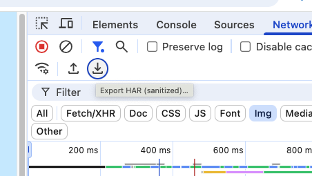 Chrome DevTools Menu for saving sanitized HAR file