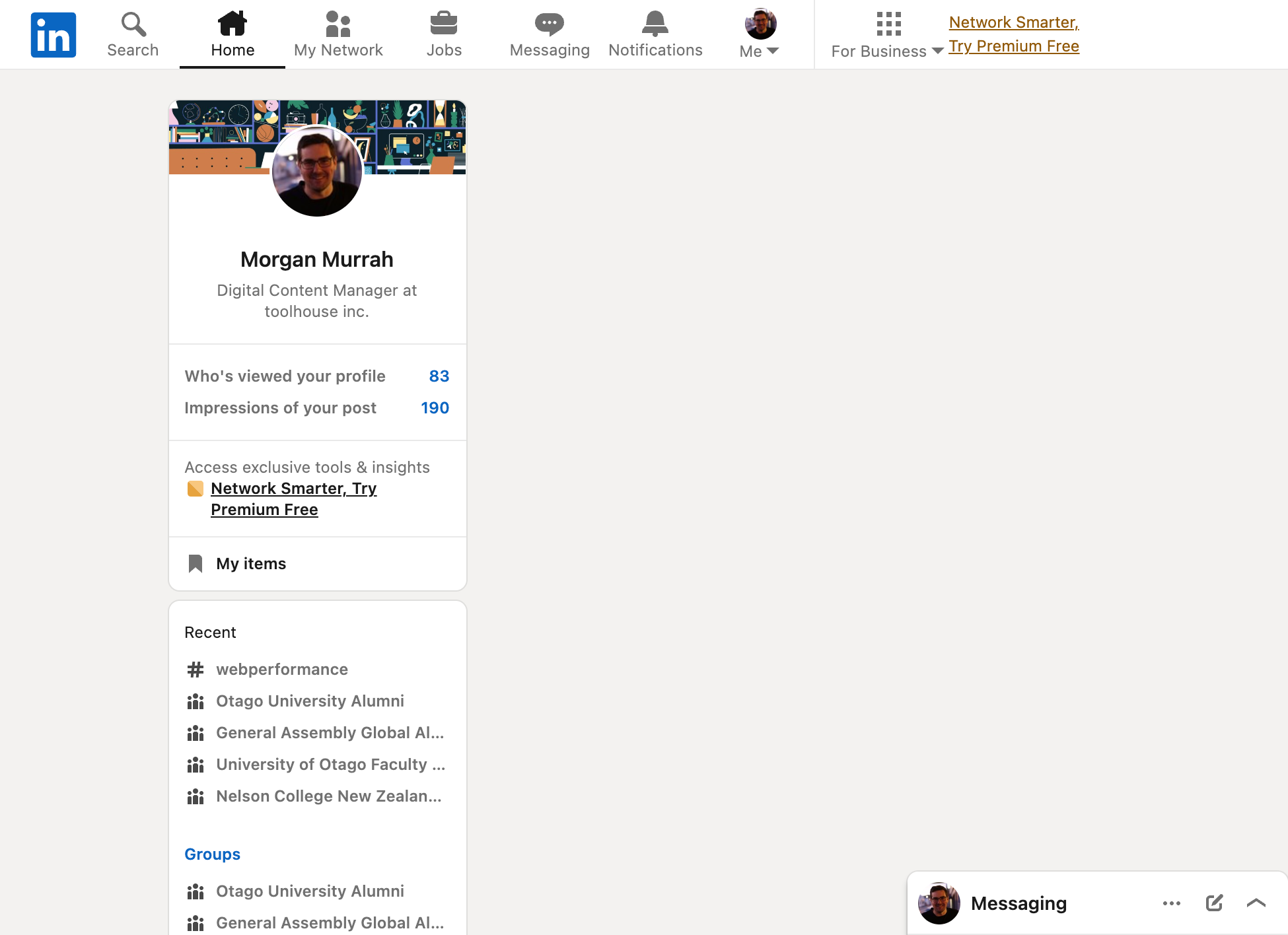 An augmented experience of visiting Linkedin, with the news feed removed